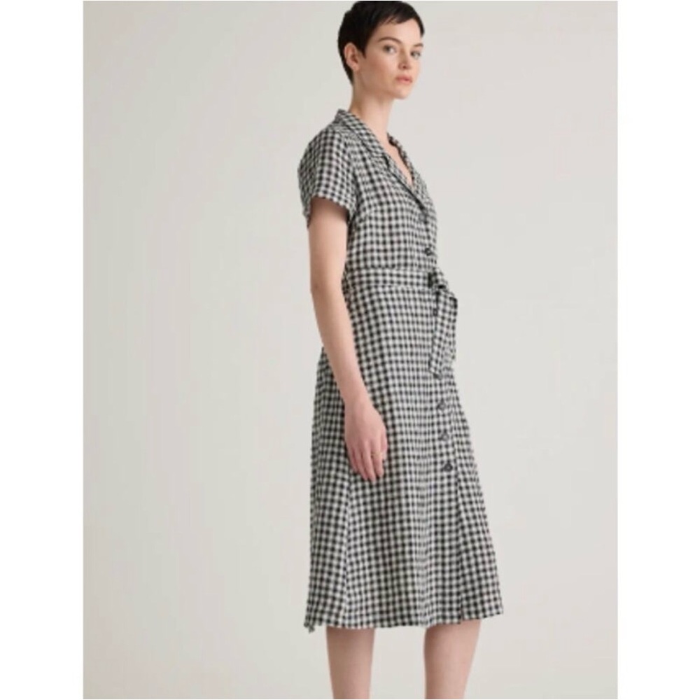 Quince 100% European Linen Button Front Dress Black Gingham NEW NWT X-Large - Picture 2 of 8